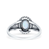 Filigree Petite Dainty Lab Opal Ring Solid Oval Oxidized Lab Created White Opal 925 Sterling Silver
