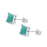 Halo Stud Earrings Princess Cut Simulated Turquoise CZ 925 Sterling Silver 7mm