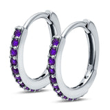 Half Eternity Hoop Earrings Round Simulated Amethyst CZ 925 Sterling Silver (16mm)