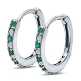 Half Eternity Hoop Earrings Round Simulated Green Emerald Cubic Zirconia 925 Sterling Silver (16mm)