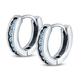 Eternity Huggie Hoop Earrings Channel Round Simulated Aquamarine CZ 925 Sterling Silver