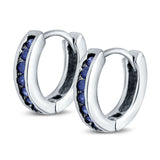 Eternity Huggie Hoop Earrings Channel Round Simulated Blue Sapphire CZ 925 Sterling Silver