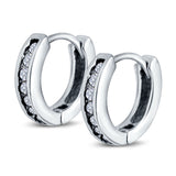 Eternity Huggie Hoop Earrings Channel Round Simulated Cubic Zirconia 925 Sterling Silver