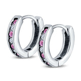 Eternity Huggie Hoop Earrings Channel Round Simulated Pink Cubic Zirconia 925 Sterling Silver