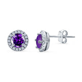 Wedding Stud Earrings Simulated Amethyst CZ Round 925 Sterling Silver