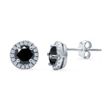 Wedding Stud Earrings Simulated Black CZ Round 925 Sterling Silver