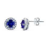 Wedding Stud Earrings Simulated Blue Sapphire CZ Round 925 Sterling Silver