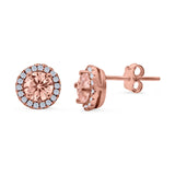 Wedding Stud Earrings Rose Tone, Simulated Morganite CZ Round 925 Sterling Silver