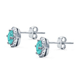 Wedding Stud Earrings Simulated Paraiba Tourmaline CZ Round 925 Sterling Silver