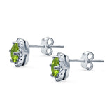 Wedding Stud Earrings Simulated Peridot CZ Round 925 Sterling Silver
