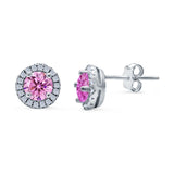 Wedding Stud Earrings Simulated Pink CZ Round 925 Sterling Silver