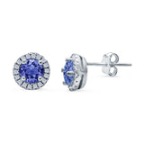 Wedding Stud Earrings Simulated Tanzanite CZ Round 925 Sterling Silver