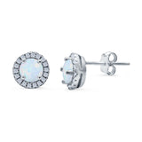 Wedding Stud Earrings Lab Created White Opal Round 925 Sterling Silver