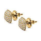 Princess Cut Hip Hop Iced Out Stud Earrings Micro Pave Yellow Tone, Simulated CZ Screw-Back 925 Sterling Silver