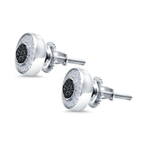 Micro Pave Stud Earrings Round Simulated Black CZ 925 Sterling Silver