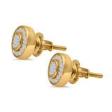 Micro Pave Stud Earrings Round Yellow Tone, Simulated CZ 925 Sterling Silver