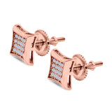 Square Hip Hop Iced Out Screwback Stud Earrings Rose Tone, Simulated CZ 925 Sterling Silver