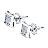 Square Hip Hop Iced Out Screwback Stud Earrings Simulated CZ 925 Sterling Silver