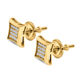 Square Hip Hop Iced Out Screwback Stud Earrings Yellow Tone, Simulated CZ 925 Sterling Silver