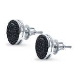 Stud Earrings Screw Back Round Design Simulated Black CZ 925 Sterling Silver