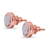 Stud Earrings Screw Back Round Design Rose Tone, Simulated CZ 925 Sterling Silver