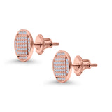 Hip Hop Round Stud Earrings Rose Tone, Simulated Cubic Zirconia Screw Back 925 Sterling Silver