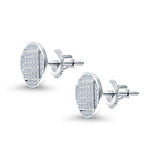 Hip Hop Round Stud Earrings Simulated Cubic Zirconia Screw Back 925 Sterling Silver