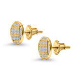 Hip Hop Round Stud Earrings Yellow Tone, Simulated Cubic Zirconia Screw Back 925 Sterling Silver