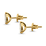 Hip Hop Stud Earrings Screwback Round Yellow Tone, Simulated CZ 925 Sterling Silver (10mm)
