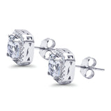 Halo Stud Earrings Wedding Princess Cut Simulated CZ Solid 925 Sterling Silver