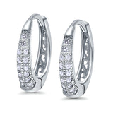 Eternity Huggie Hoop Earrings Channel Round Simulated Cubic Zirconia 925 Sterling Silver (14mm)