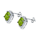 Cushion Cut Stud Earrings Simulated Peridot CZ 925 Sterling Silver