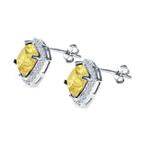Cushion Cut Stud Earrings Simulated Yellow CZ 925 Sterling Silver