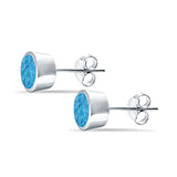 Bezel Stud Earring Round Lab Created Blue Opal 925 Sterling Silver (7mm)