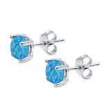 Round Solitaire Stud Earrings Lab Created Blue Opal 925 Sterling Silver 7mm