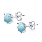 Round Solitaire Stud Earrings Natural Larimar 925 Sterling Silver 7mm