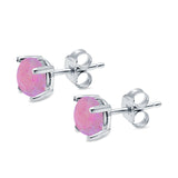 Round Solitaire Stud Earrings Lab Created Pink Opal 925 Sterling Silver 7mm