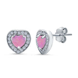 Halo Heart Engagement Lab Created Pink Opal Earrings 925 Sterling Silver