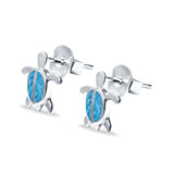 Turtle Stud Earrings Lab Created Blue Opal 925 Sterling Silver