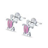 Turtle Stud Earrings Lab Created Pink Opal 925 Sterling Silver