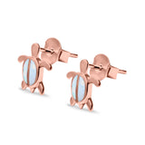 Turtle Stud Earrings Rose Tone, Lab Created White Opal 925 Sterling Silver