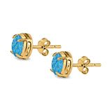 Solitaire Stud Earring Round Yellow Tone, Lab Created Blue Opal 925 Sterling Silver (6.3mm)