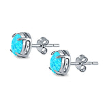 Solitaire Stud Earring Round Lab Created Light Blue Opal 925 Sterling Silver (6.3mm)
