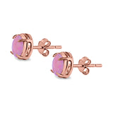Solitaire Stud Earring Round Rose Tone, Lab Created Pink Opal 925 Sterling Silver (6.3mm)