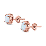 Solitaire Stud Earring Round Rose Tone, Lab Created White Opal 925 Sterling Silver (6.3mm)