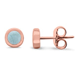Solitaire Bezel Stud Earrings Round Rose Tone, Natural Larimar 925 Sterling Silver(0.25mm)