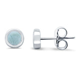 Solitaire Bezel Stud Earrings Round Natural Larimar 925 Sterling Silver(0.25mm)