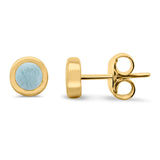Solitaire Bezel Stud Earrings Round Yellow Tone, Natural Larimar 925 Sterling Silver(0.25mm)