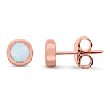 Solitaire Bezel Stud Earrings Round Rose Tone, Lab Created White Opal 925 Sterling Silver(0.25mm)