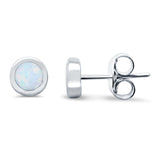 Solitaire Bezel Stud Earrings Round Lab Created White Opal 925 Sterling Silver(0.25mm)
